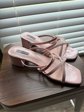 Black Rivet Blush Pink Strappy Kitten Heels